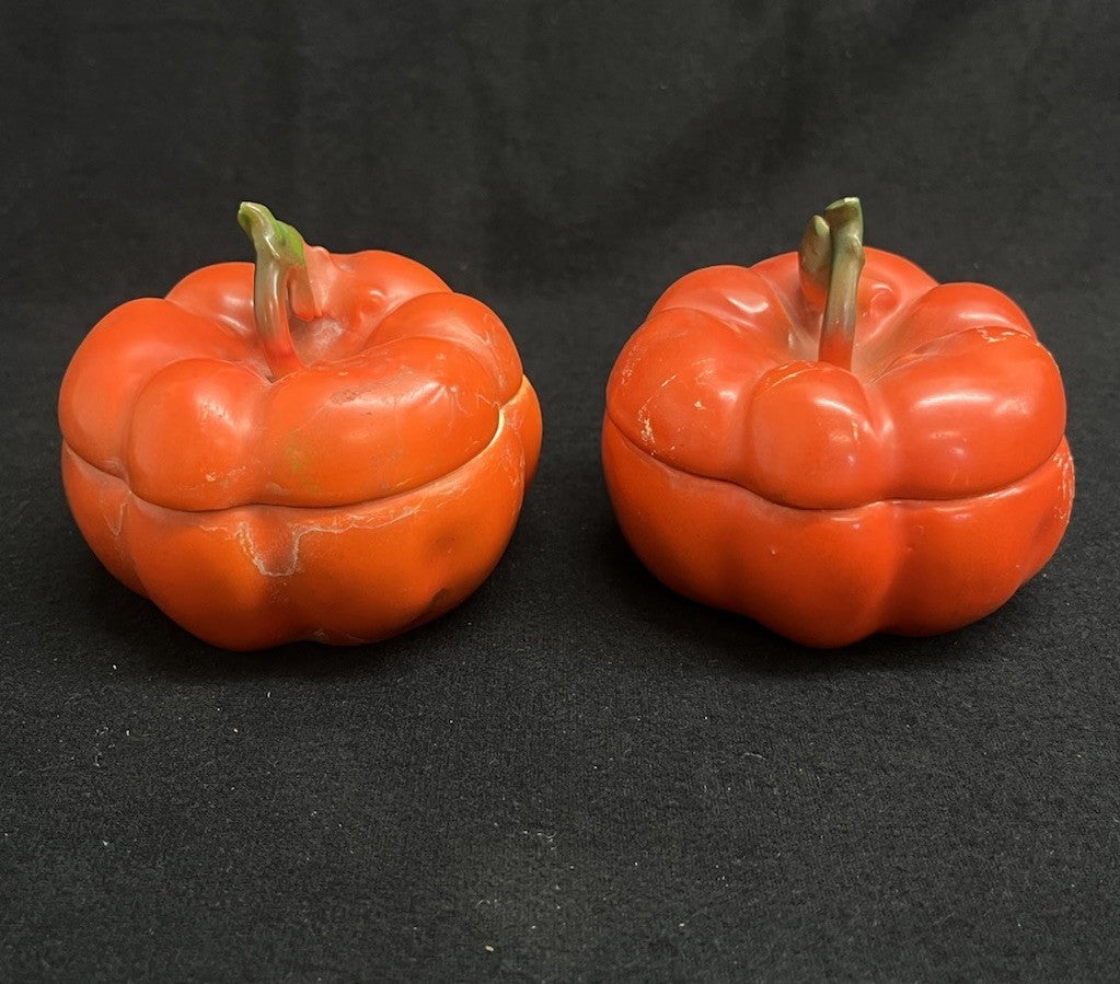 Set of 2 Antique Signed ROYAL BEYREUTH Charming Red Tomato Bowl Box w Lid
