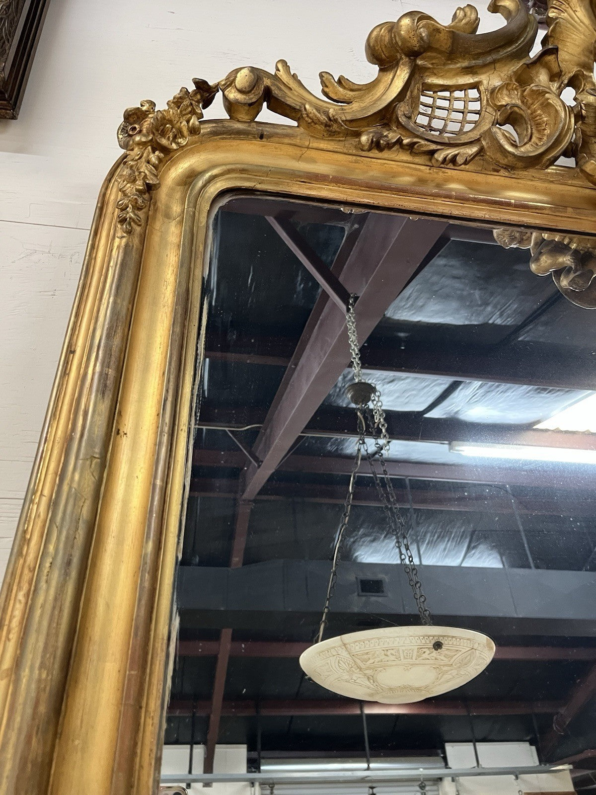 Antique Large Gilt Gold Over Mantle French Louis XVI Mirror 70" x 56"