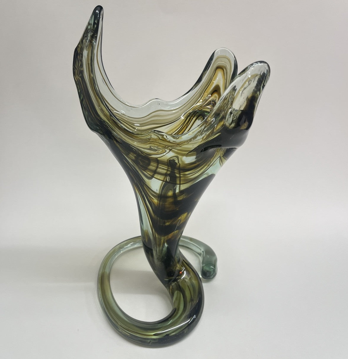 Vtg Murano Style Tulip Trumpet Vase Swirl Hand Blown Art Glass Amorphous