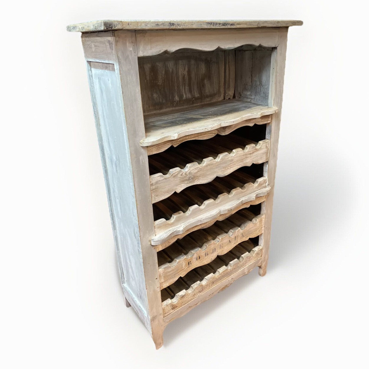 Antique Painted French Provincial Wine Cabinet Bar Rack 28 Bottles Bordeaux