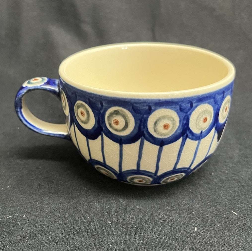 Boleslawiec Polish Pottery Flat Cup, Traditional Pattern, 2.5 in