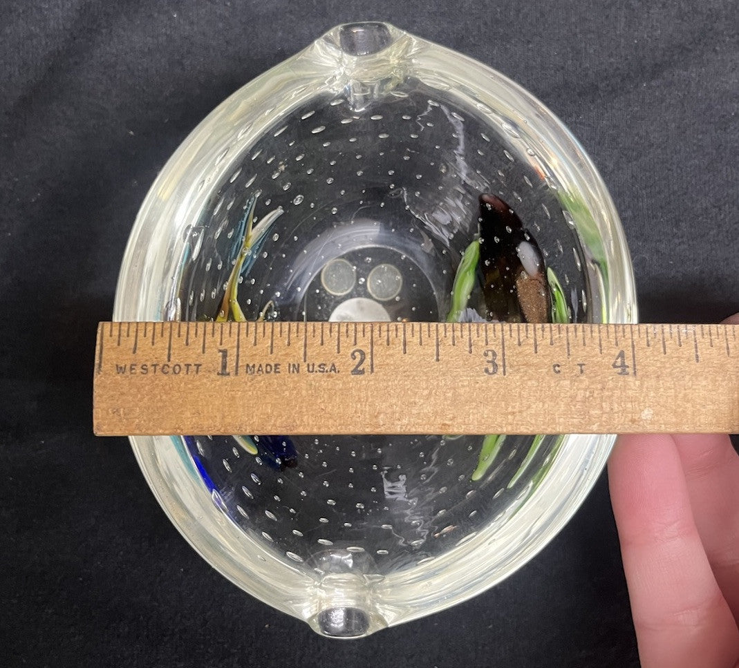 Dino Marten Murano Art Glass Multicolor Gold Dust Figural Fish Ashtray Bowl Dish