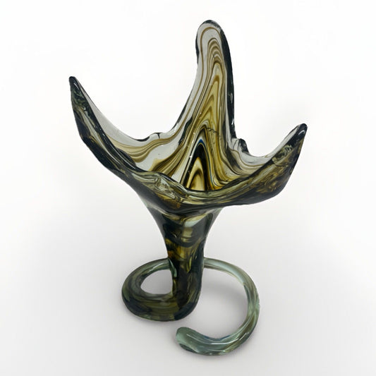 Vtg Murano Style Tulip Trumpet Vase Swirl Hand Blown Art Glass Amorphous