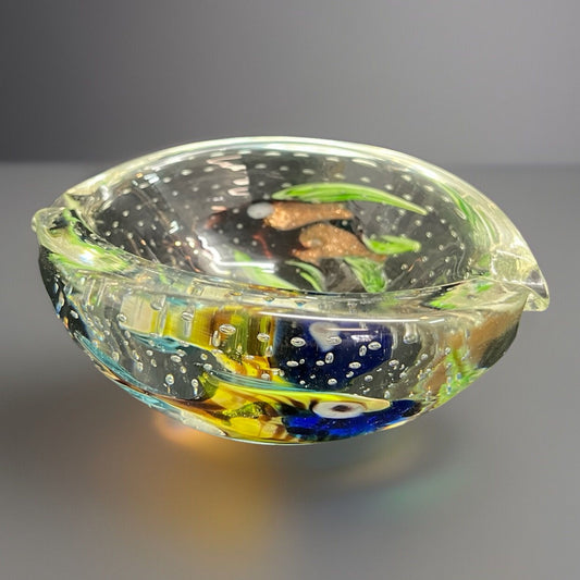 Dino Marten Murano Art Glass Multicolor Gold Dust Figural Fish Ashtray Bowl Dish