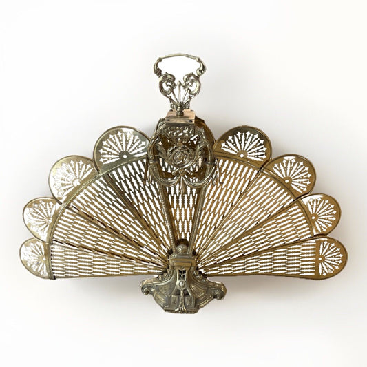 Antique Art Deco Gilt Gold Folding Fan Peacock Fire Screen CL10