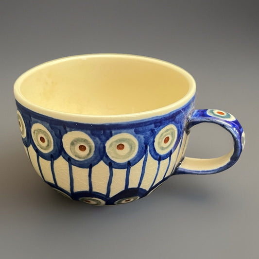 Boleslawiec Polish Pottery Flat Cup, Traditional Pattern, 2.5 in