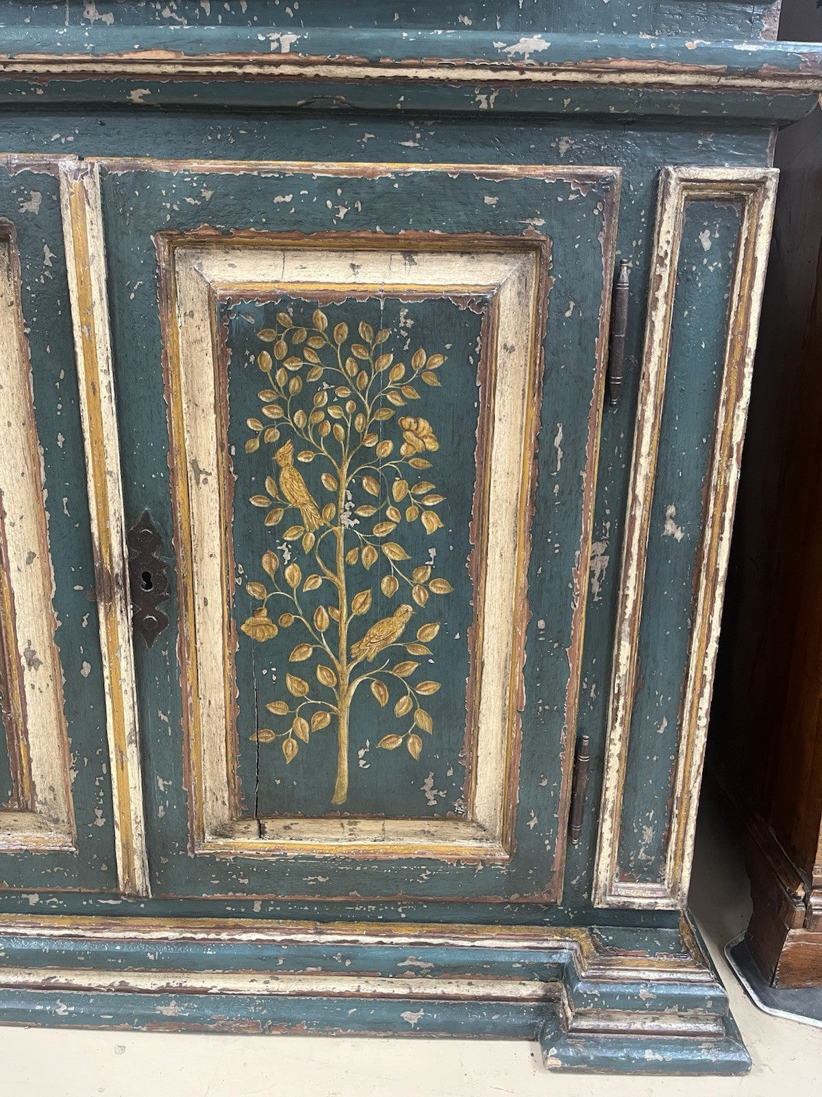 Antique Large Floral and Bird Painted Swedish Armoire Cabinet 94.5" x 51"  CL5