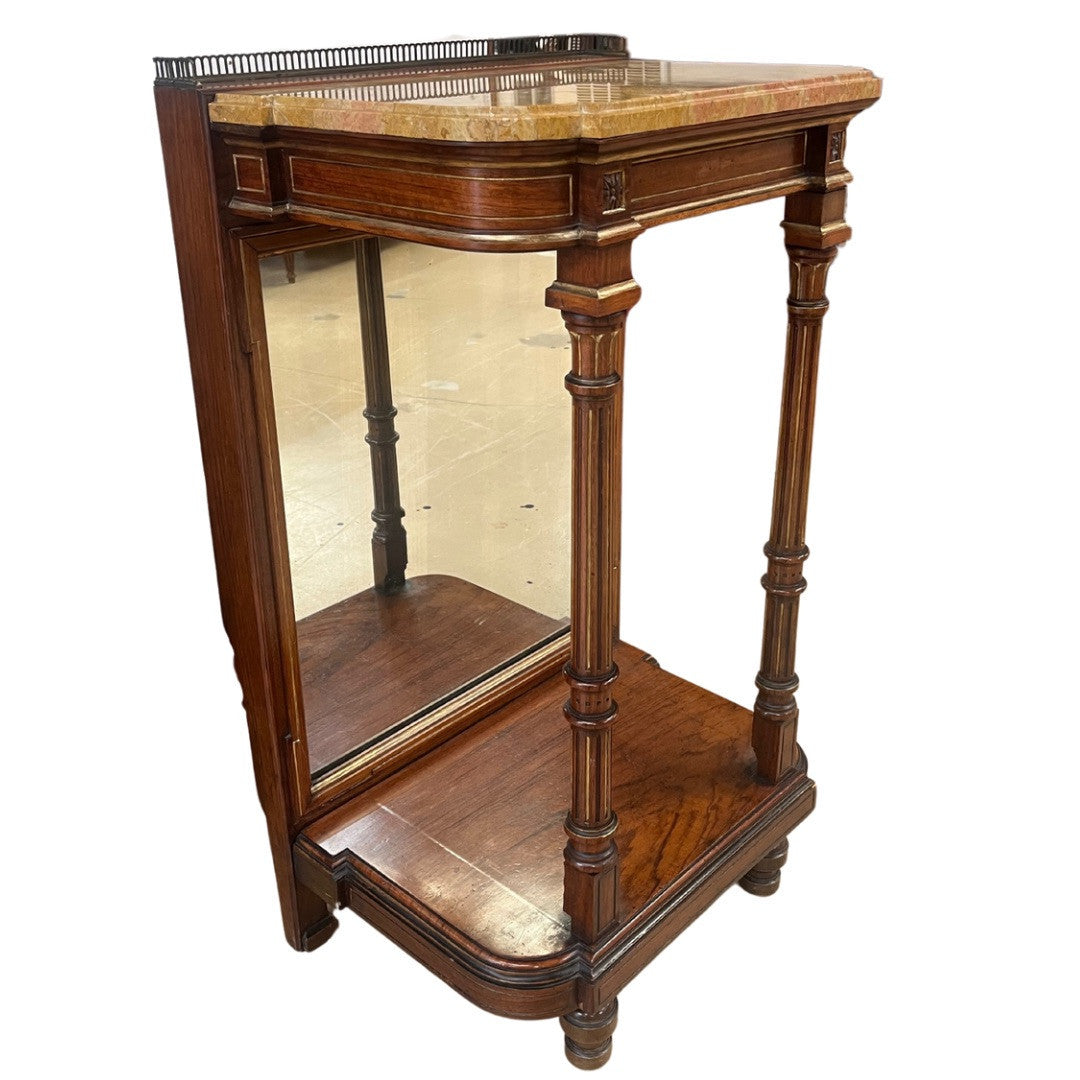 LOUIS XVI STYLE MARBLE-TOP MIRRORED ENTRYWAY PIER CONSOLE END TABLE