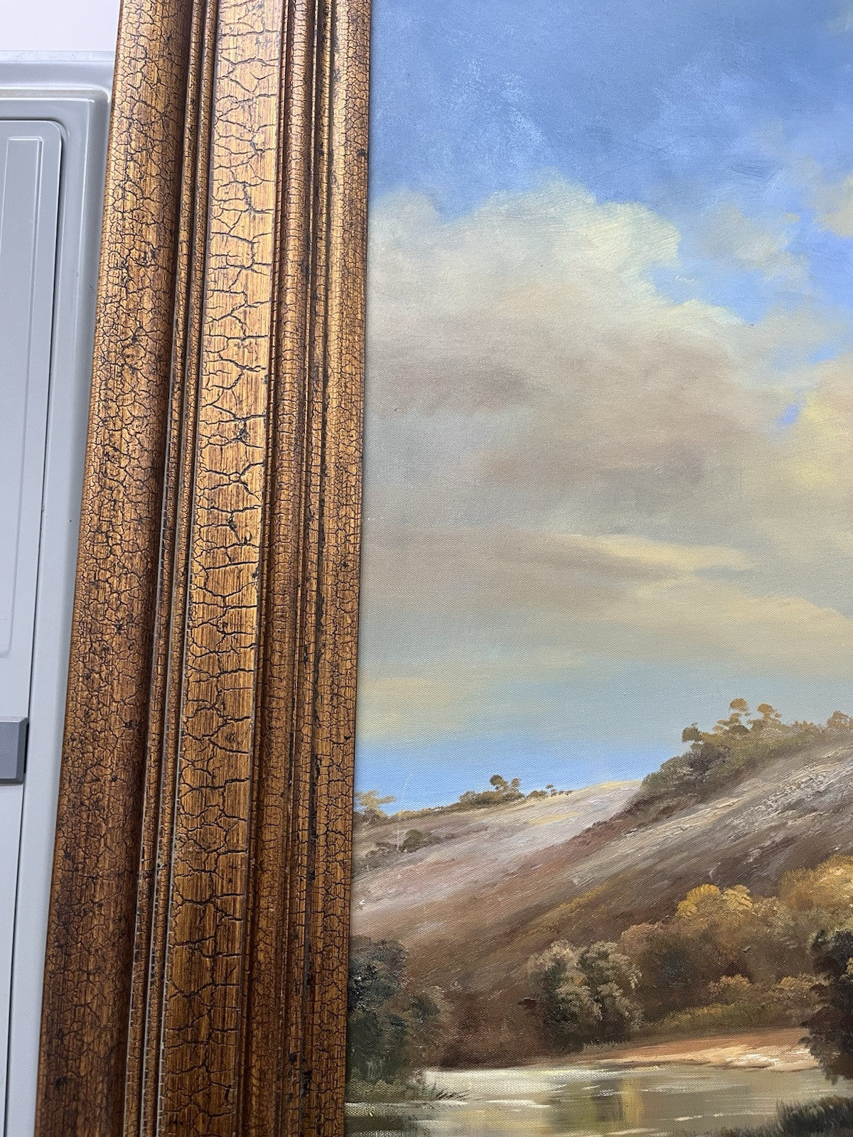 Large Agricultural Pastoral Cows Grazing Oil On Canvas Painting 58" x 70" CL6