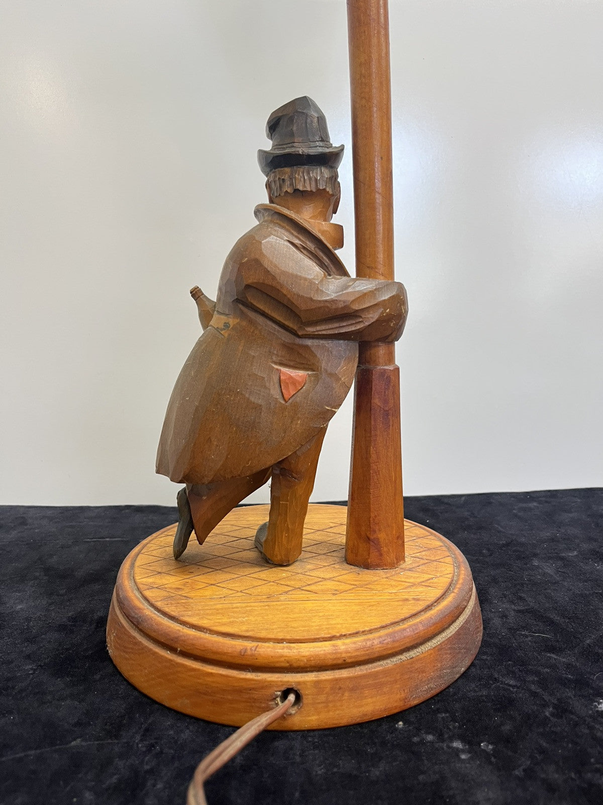 Solid Wood Carved German Table Lamp Karl Griesbaum Hobo Drunk Street
