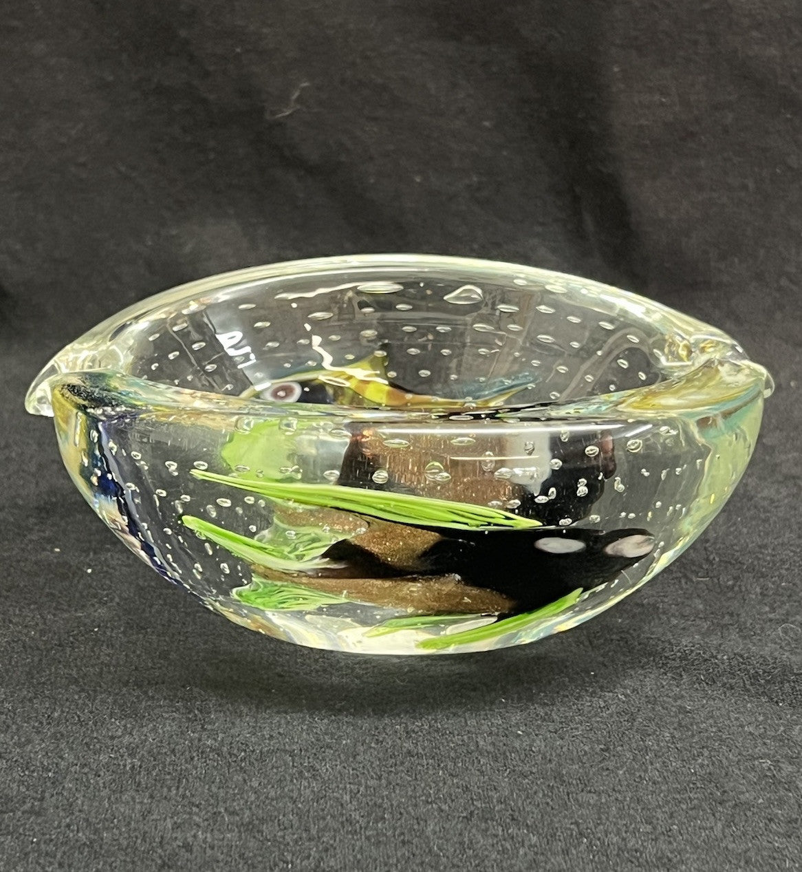 Dino Marten Murano Art Glass Multicolor Gold Dust Figural Fish Ashtray Bowl Dish