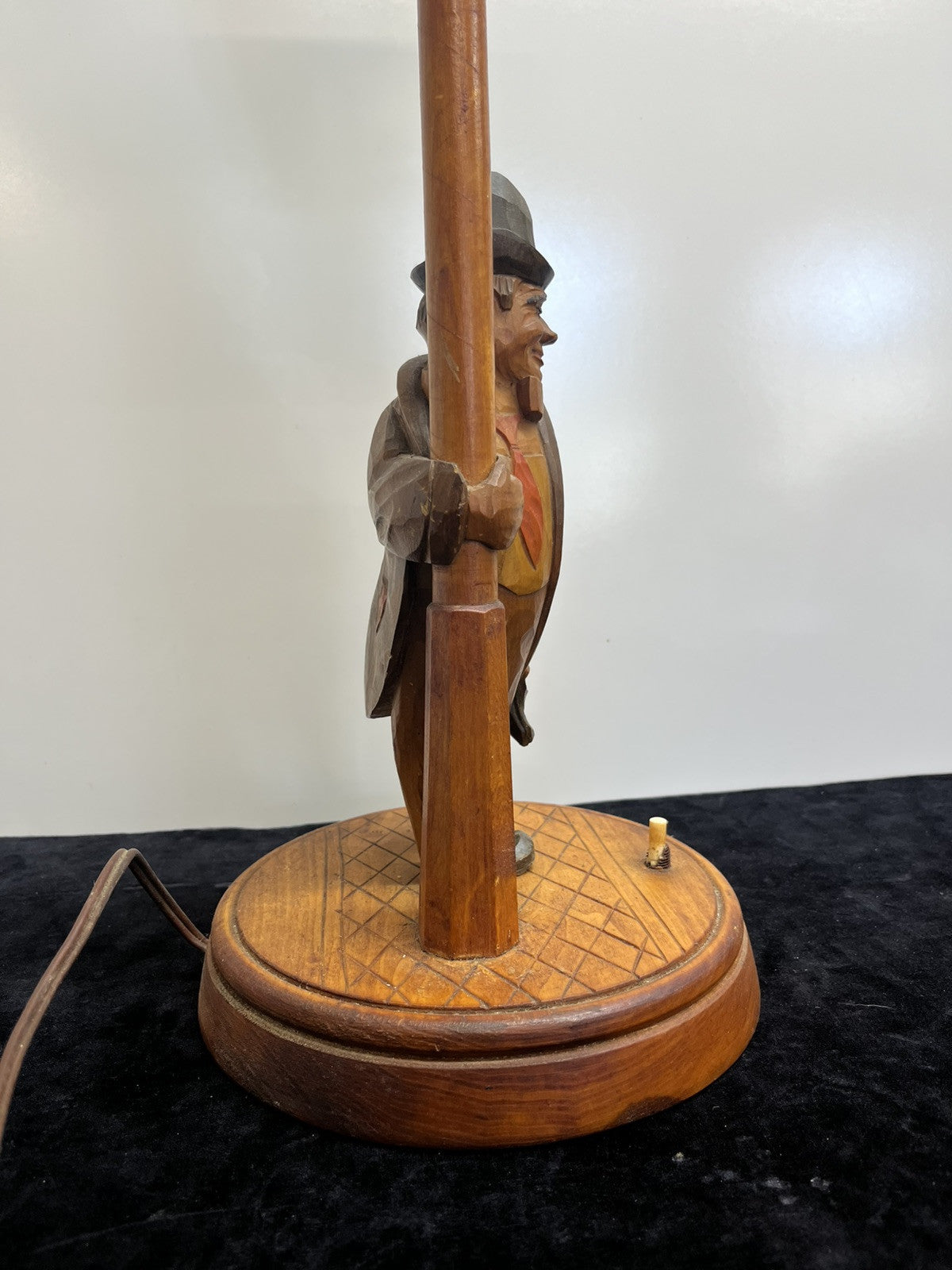 Solid Wood Carved German Table Lamp Karl Griesbaum Hobo Drunk Street