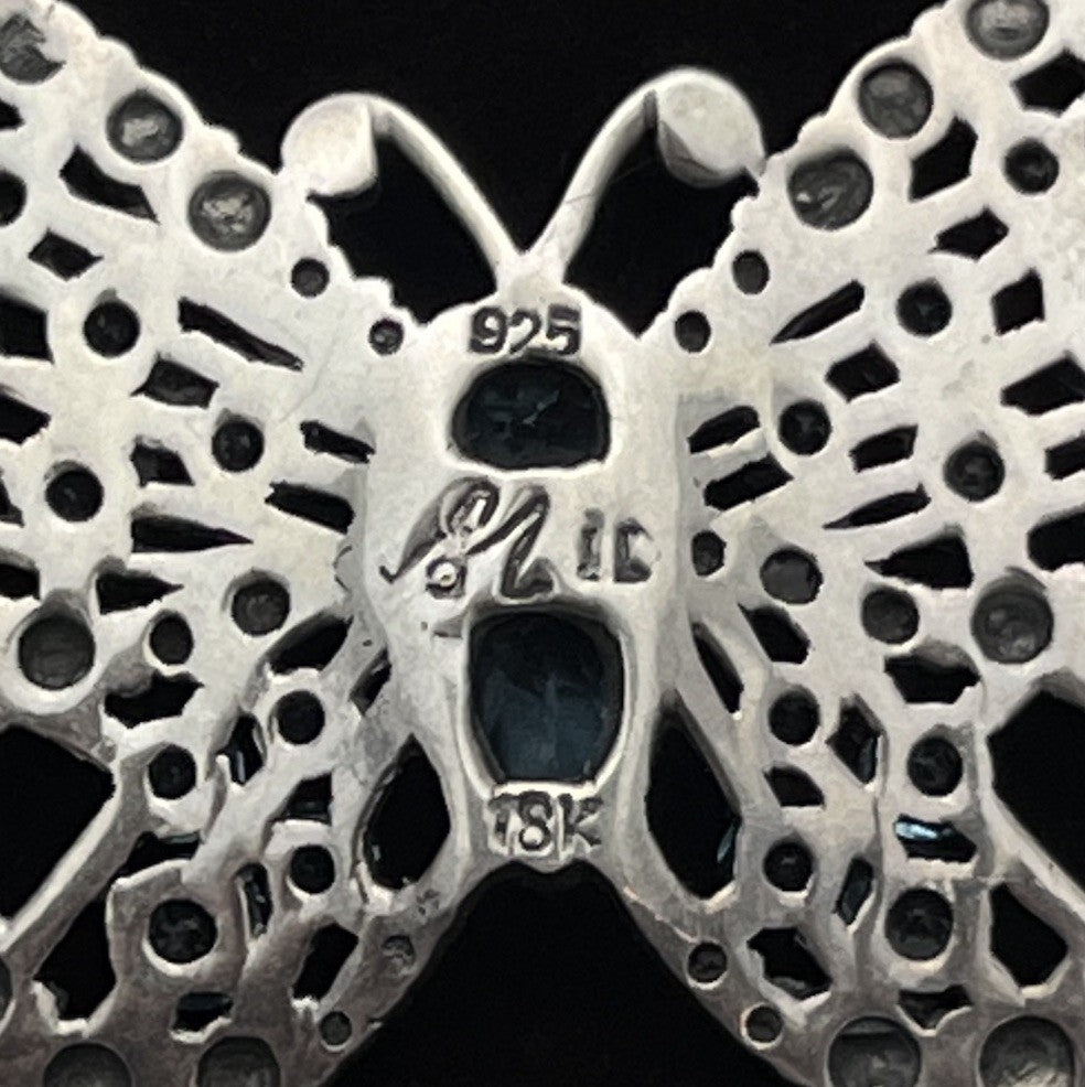 Robert Manse 18K Yellow Gold & Sterling Butterfly Pendant 9.3g Blue Topaz