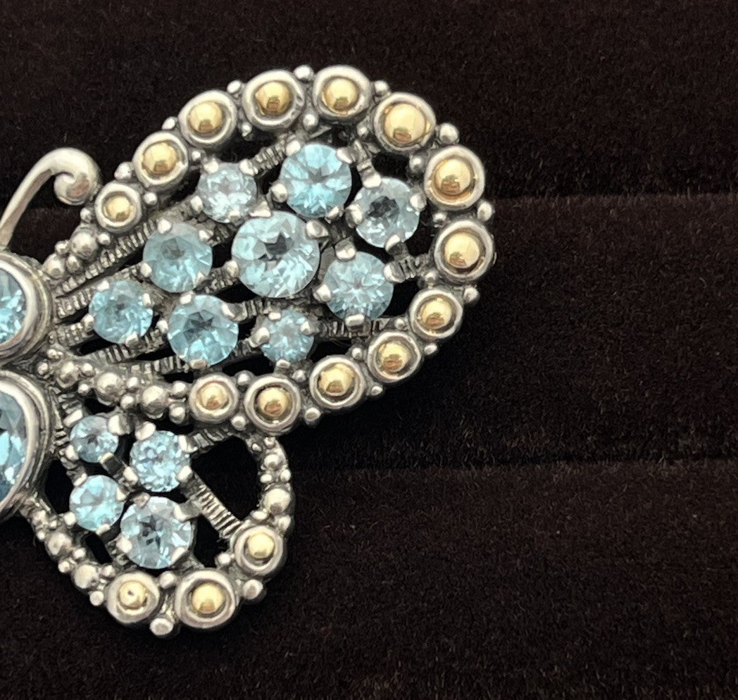 Robert Manse 18K Yellow Gold & Sterling Butterfly Pendant 9.3g Blue Topaz