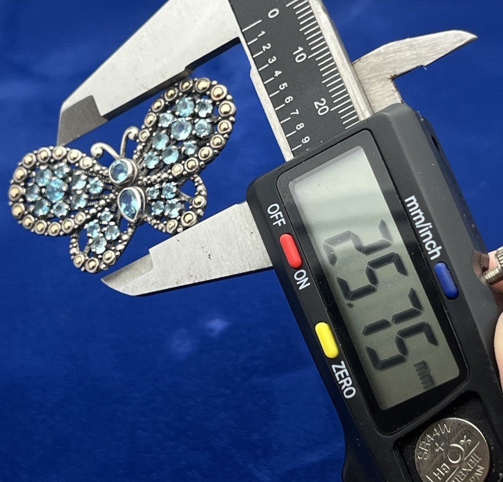 Robert Manse 18K Yellow Gold & Sterling Butterfly Pendant 9.3g Blue Topaz