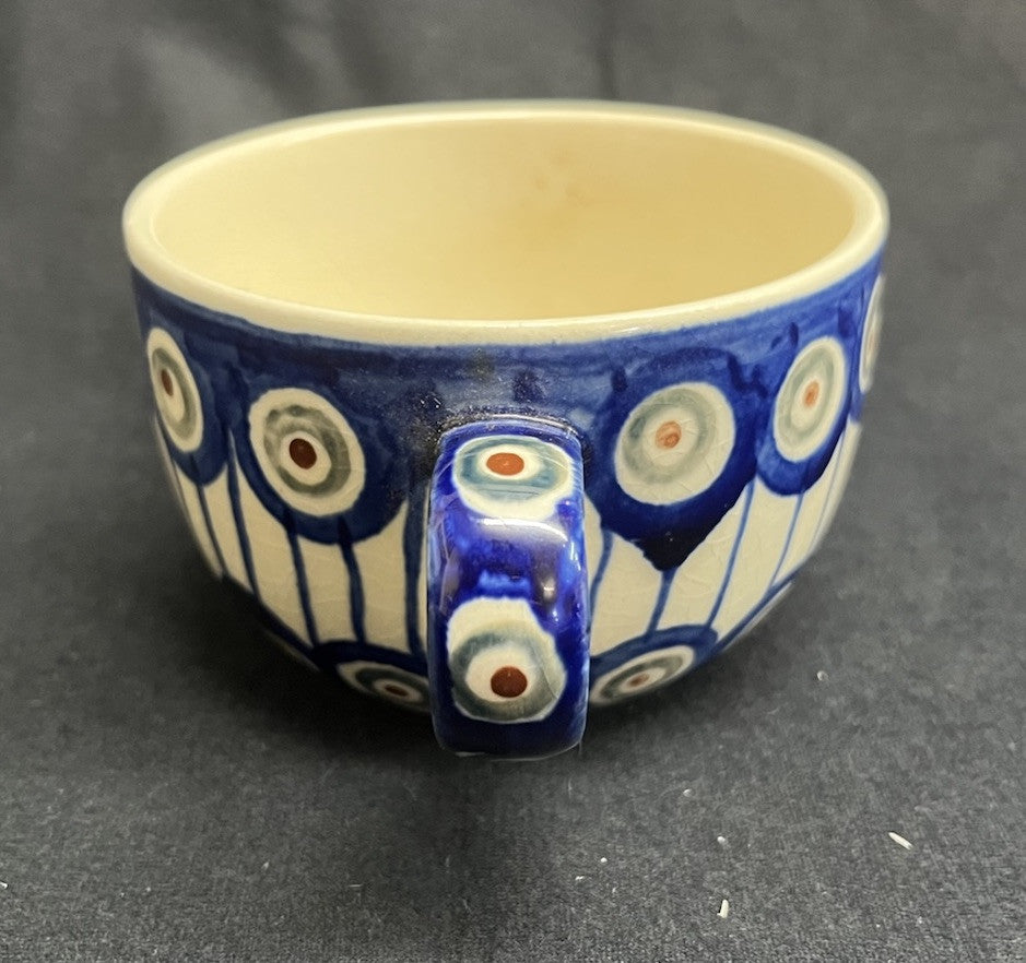 Boleslawiec Polish Pottery Flat Cup, Traditional Pattern, 2.5 in