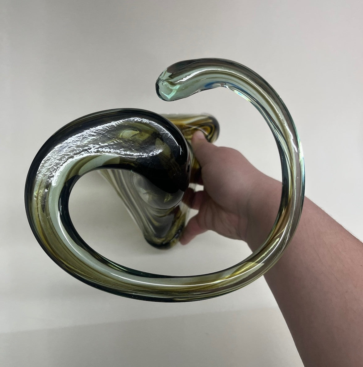 Vtg Murano Style Tulip Trumpet Vase Swirl Hand Blown Art Glass Amorphous