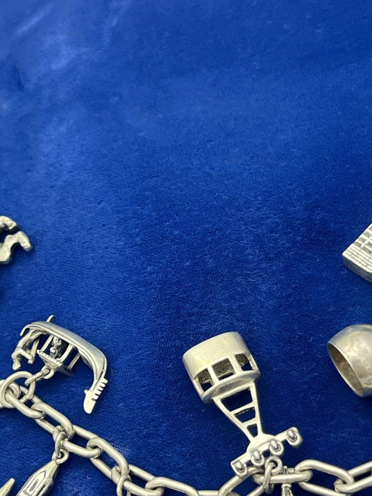 Vintage German 835 Sterling Silver Charm Bracelet  12 Charms 7 3/8 in Length