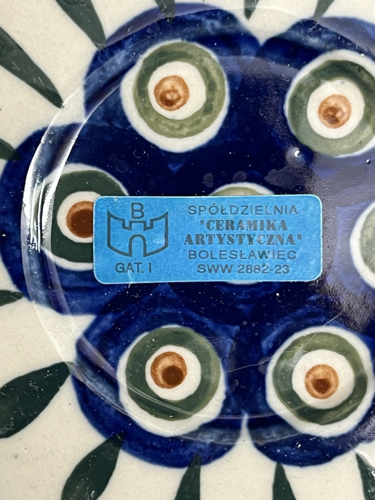 Boleslawiec Polish Pottery Cup and Saucer, Peacock Pattern