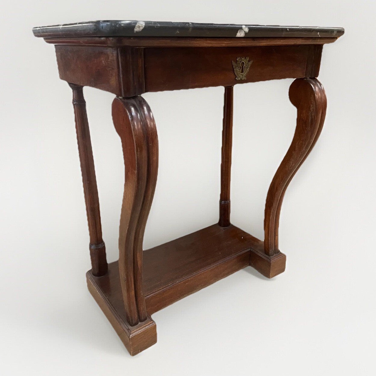 ANTIQUE FRENCH EMPIRE STYLE MARBLE-TOP MAHOGANY CONSOLE END SIDE TABLE