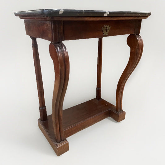 ANTIQUE FRENCH EMPIRE STYLE MARBLE-TOP MAHOGANY CONSOLE END SIDE TABLE