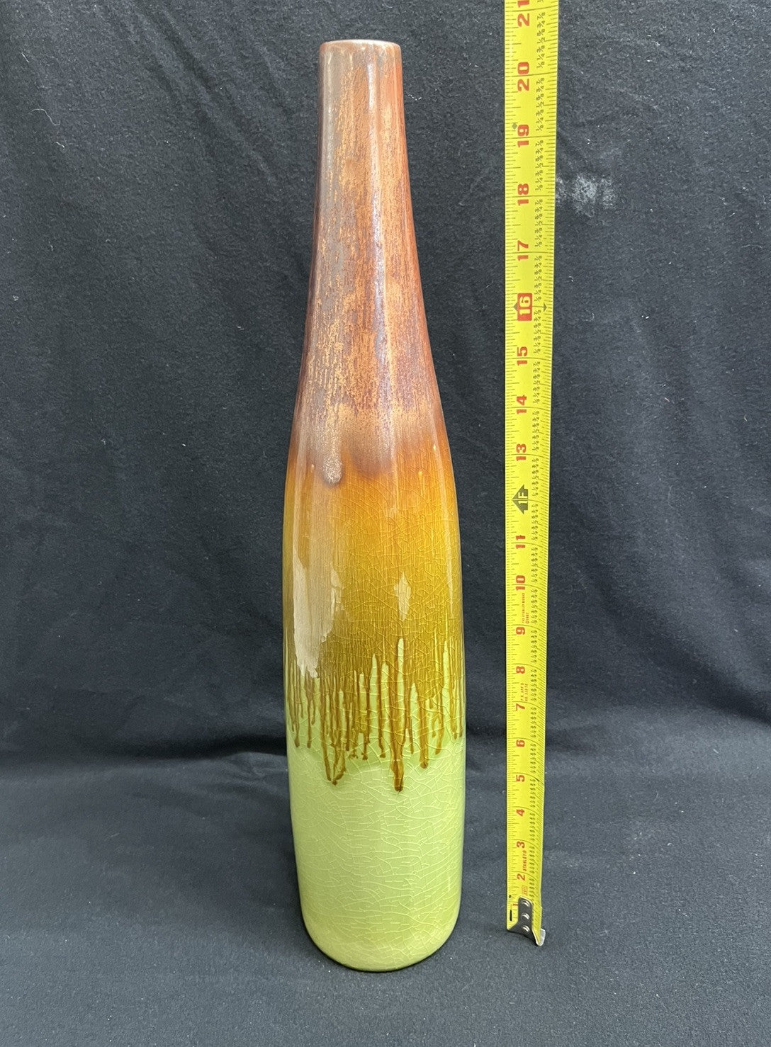 Pottery Green and Brown Drip Glaze Vase 20.5" Tall