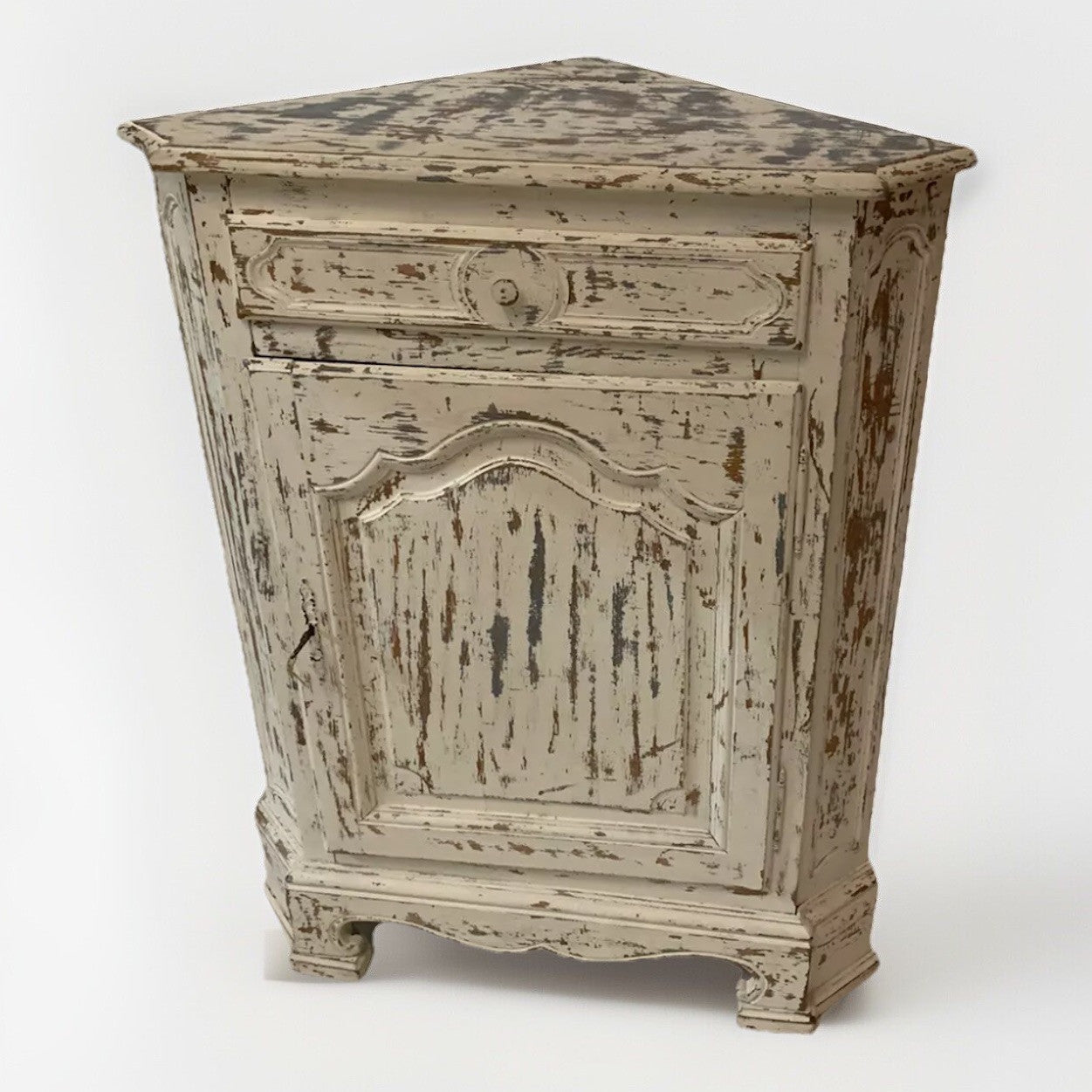 Antique French Provincial Painted Corner Cabinet Distressed Shabby Farmhouse