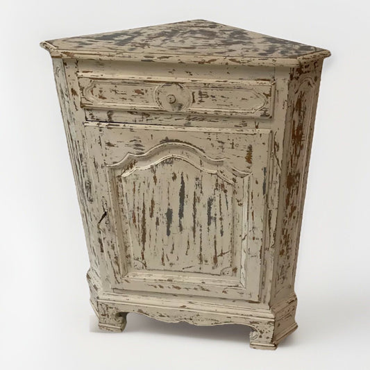 Antique French Provincial Painted Corner Cabinet Distressed Shabby Farmhouse