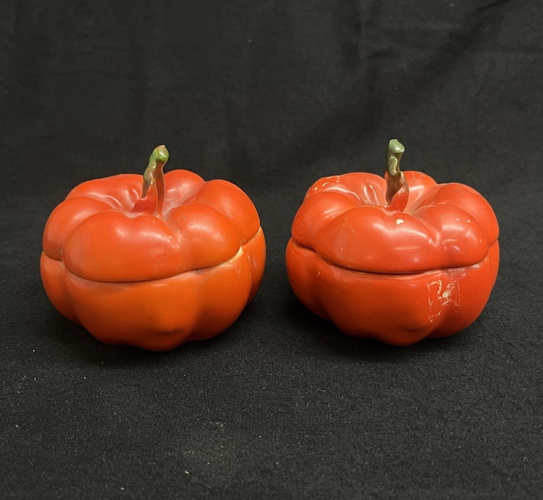 Set of 2 Antique Signed ROYAL BEYREUTH Charming Red Tomato Bowl Box w Lid