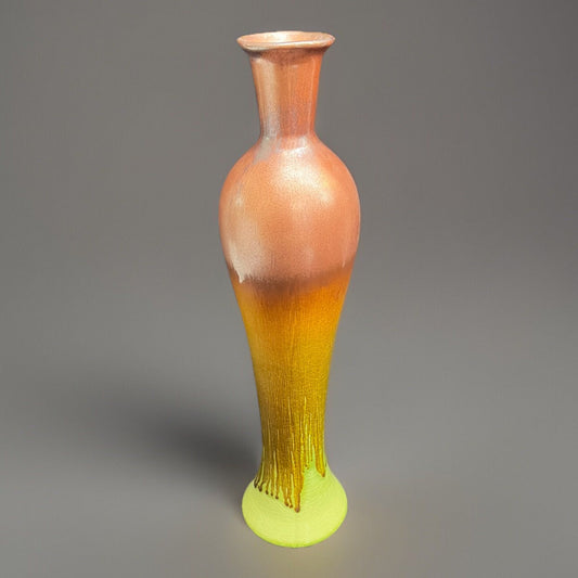 Pottery Green and Brown Drip Glaze Vase 18.25" Tall