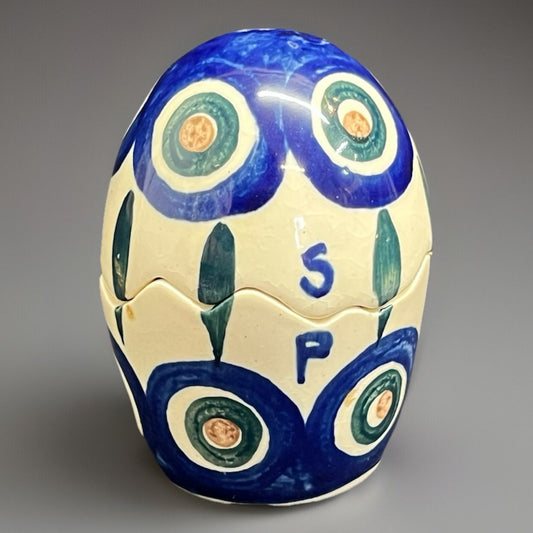 Boleslawiec Polish Pottery Stackable Salt & Pepper Shakers, Peacock Pattern 3 in