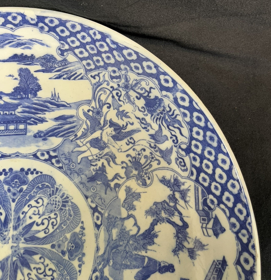 LARGE JAPANESE BLUE & WHITE PORCELAIN CHARGER, 18"DIAM