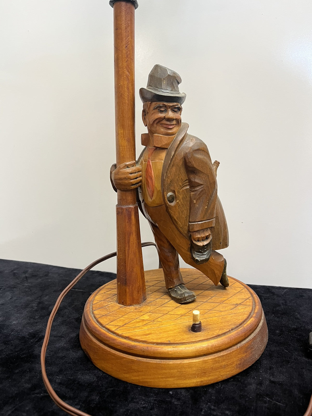 Solid Wood Carved German Table Lamp Karl Griesbaum Hobo Drunk Street
