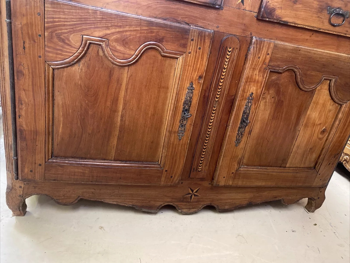 French Provincial Louis XV Inlaid Cherry Chest Commode Sideboard, 19th c. A11