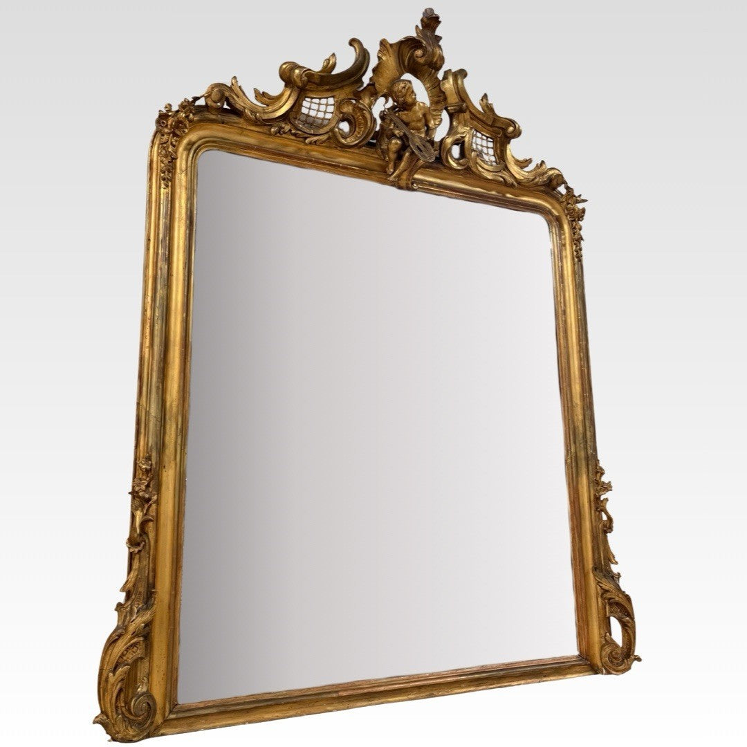 Antique Large Gilt Gold Over Mantle French Louis XVI Mirror 70" x 56"