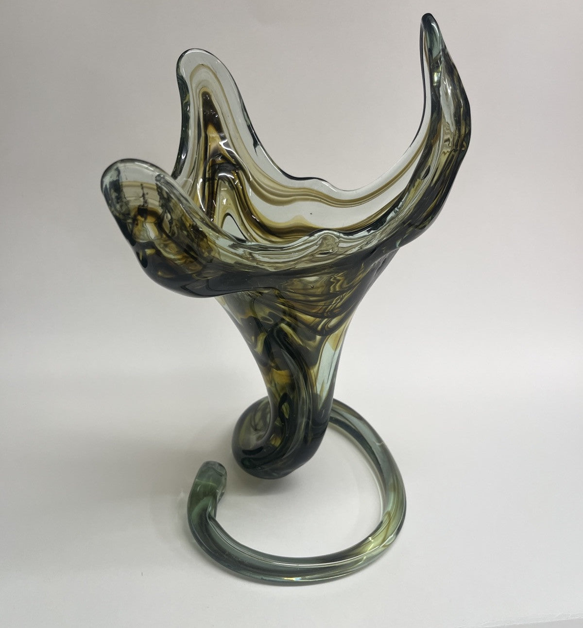 Vtg Murano Style Tulip Trumpet Vase Swirl Hand Blown Art Glass Amorphous