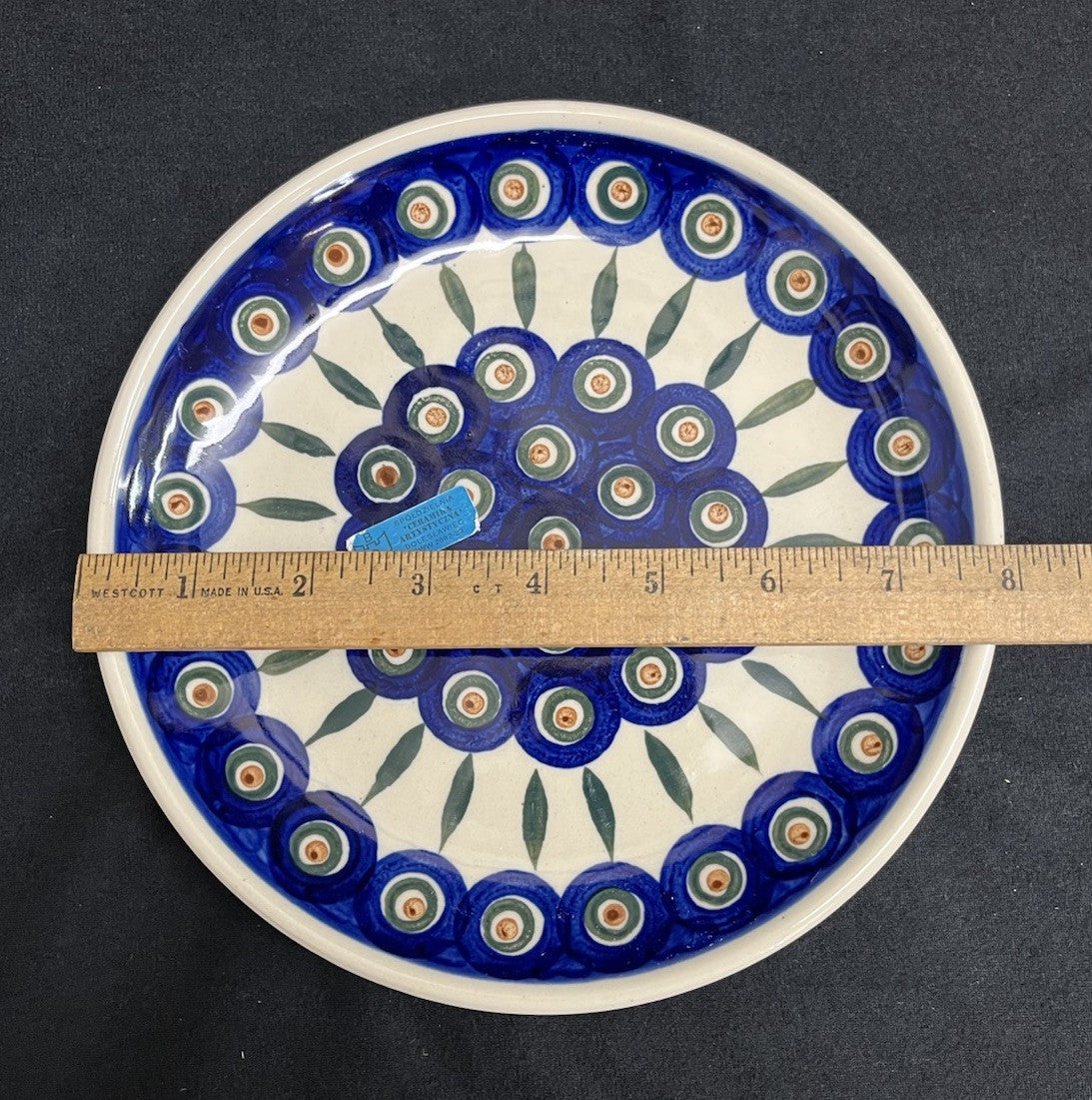 Boleslawiec Polish Pottery Salad/Dessert Plate, Peacock Pattern, 8 in