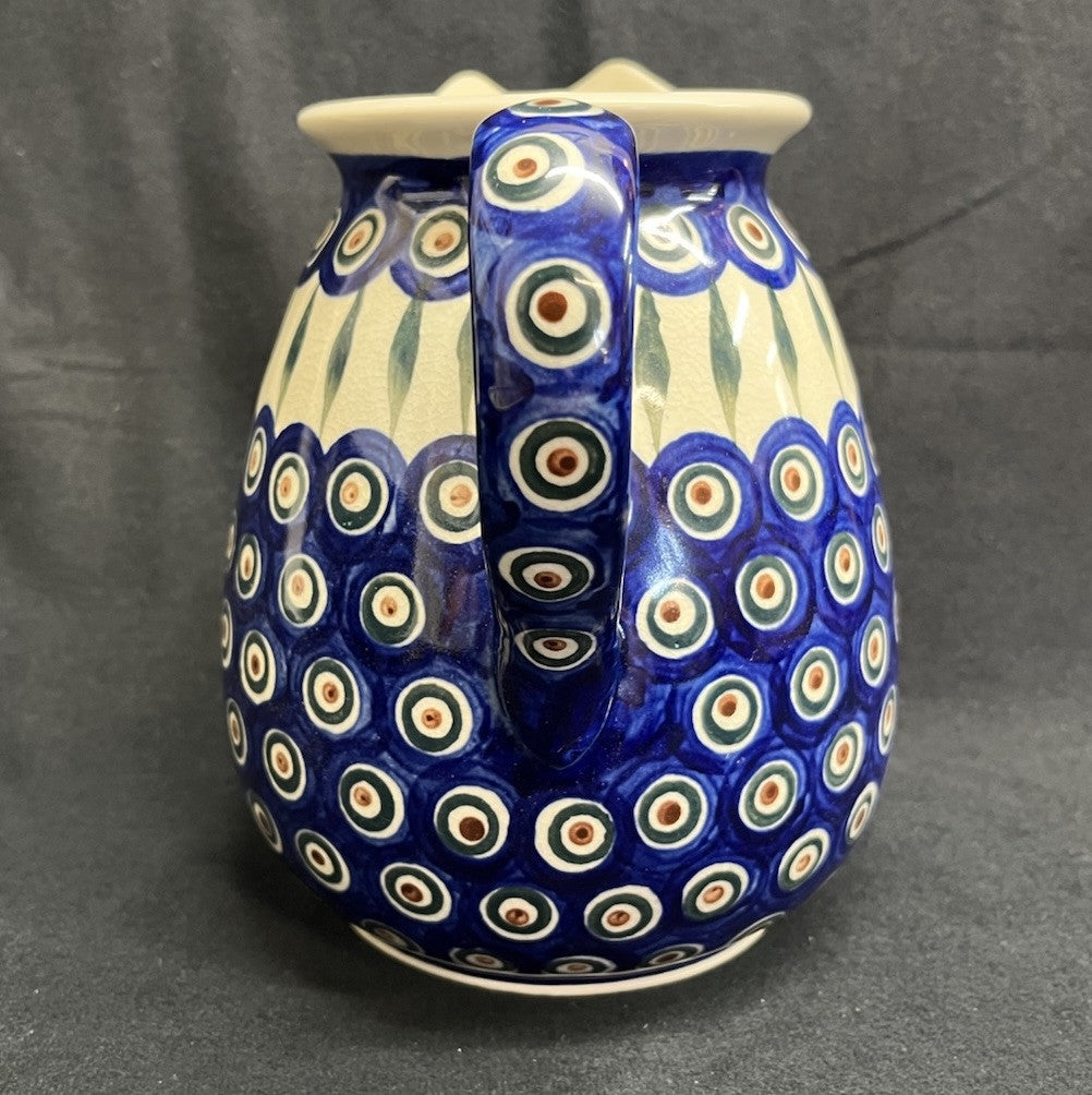 Boleslawiec Polish Pottery 56 oz Pitcher, Peacock Pattern, 7.5 in
