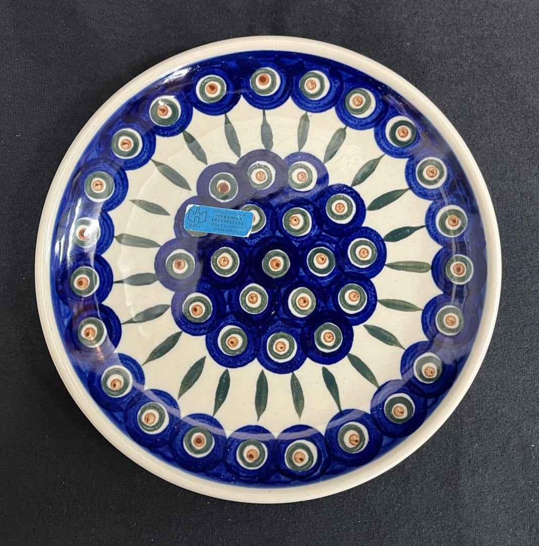 Boleslawiec Polish Pottery Salad/Dessert Plate, Peacock Pattern, 8 in