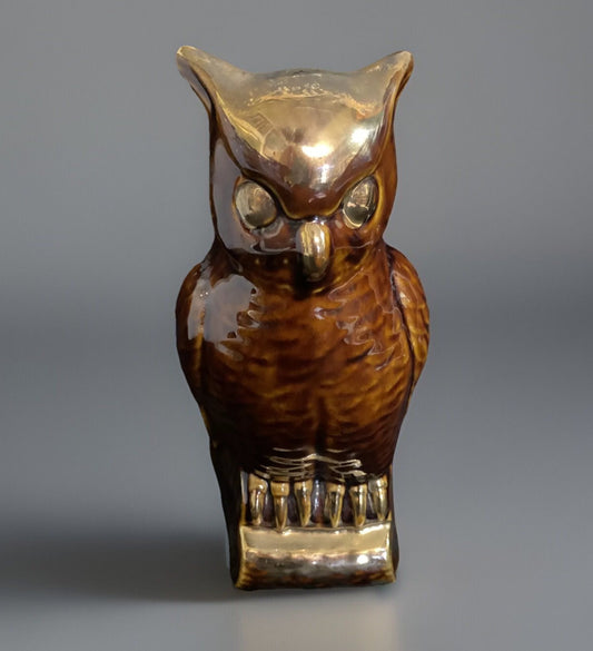VTG Ceramic Brown & Gold Tone Owl Planter