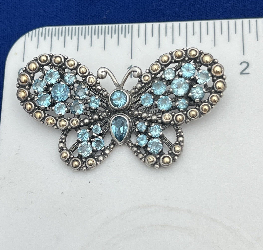 Robert Manse 18K Yellow Gold & Sterling Butterfly Pendant 9.3g Blue Topaz