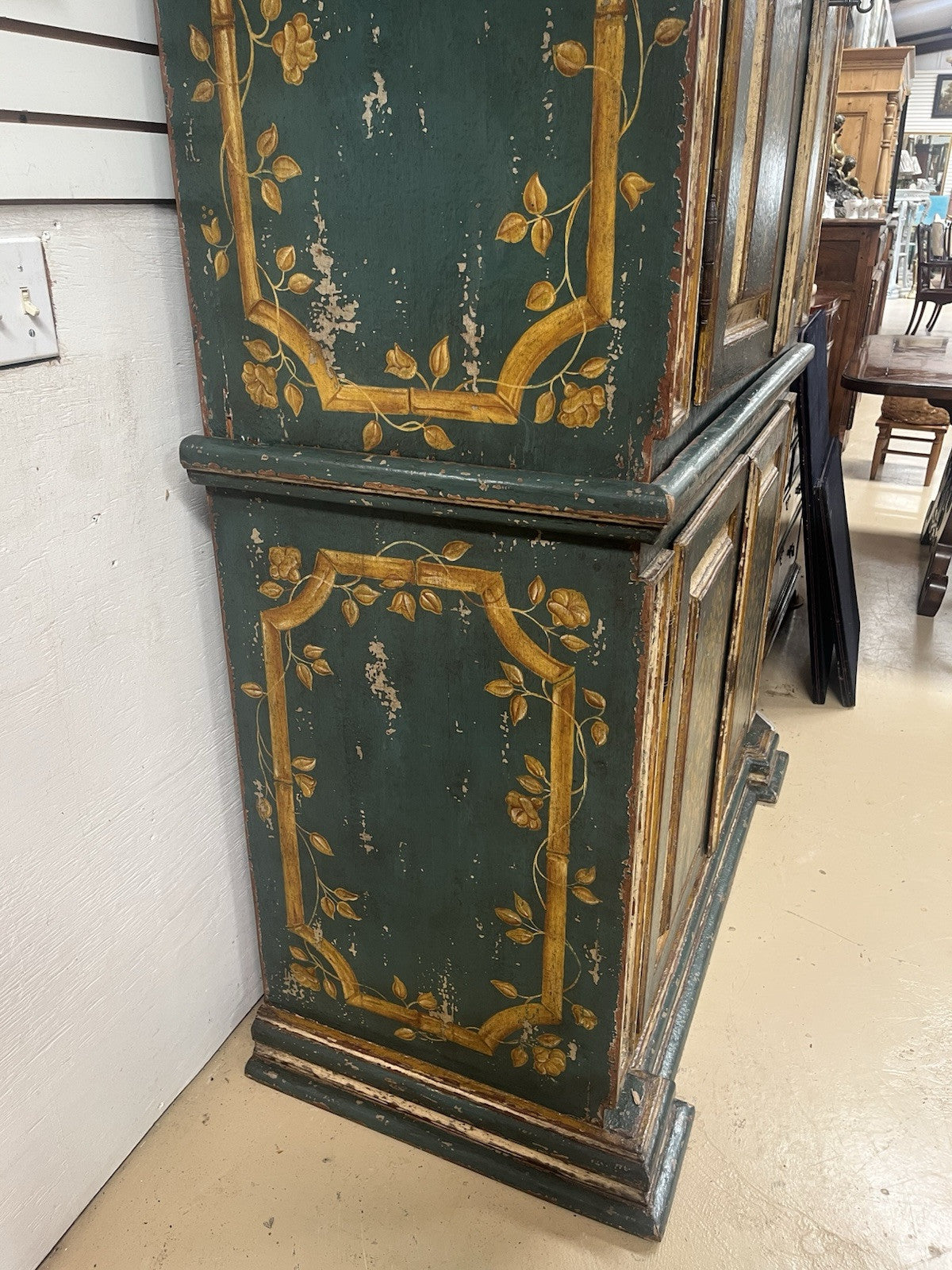 Antique Large Floral and Bird Painted Swedish Armoire Cabinet 94.5" x 51"  CL5