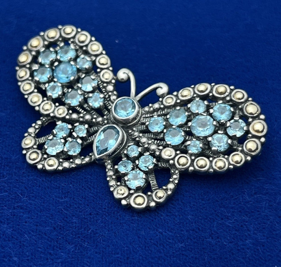 Robert Manse 18K Yellow Gold & Sterling Butterfly Pendant 9.3g Blue Topaz